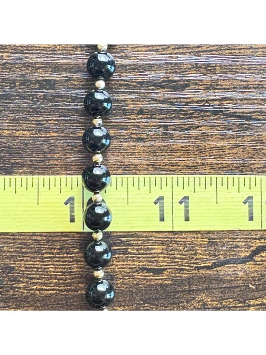 Black Onyx Vintage 7mm Alternating 10K Gold Bead Necklace No Clasp 20" Length - Picture 8 of 10